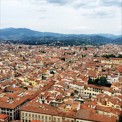 Fototapeta premium View across the narrow streets and terracotta rooftops of the centre of Florence