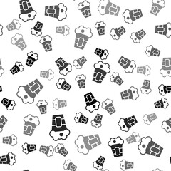 Black Popcorn in cardboard box icon isolated seamless pattern on white background. Popcorn bucket box. Vector.