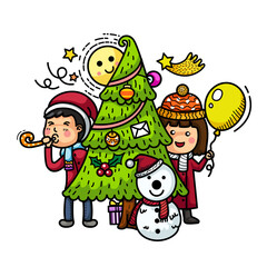 Hand drawn party merry christmas. illustration vector