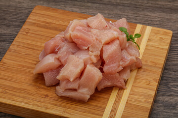 Raw diced chicken for cooking