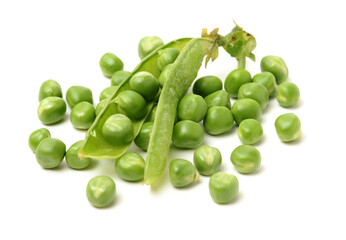 Fresh peas isolated on white background 
