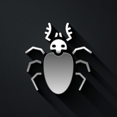 Silver Beetle deer icon isolated on black background. Horned beetle. Big insect. Long shadow style. Vector.