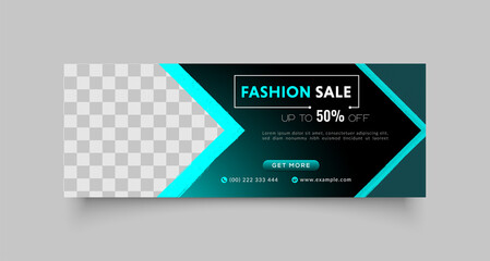 Fashion sale facebook cover page timeline web ad banner template with photo place modern layout black background design