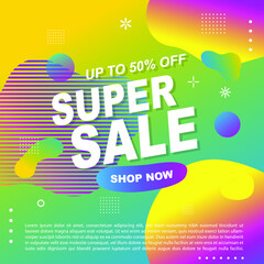 Mega Sale Promotion Banner template Design Super sale special offer promotion discount banner, fluid, liquid gradient vector