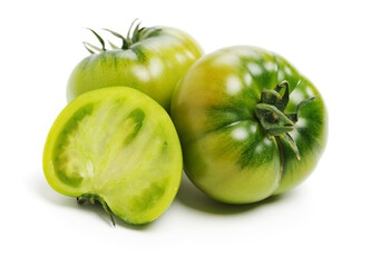 fresh green tomato isolated on white background