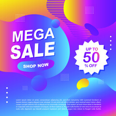Mega Sale Promotion Banner template Design Super sale special offer promotion discount banner, fluid, liquid gradient vector