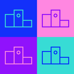 Pop art line Award over sports winner podium icon isolated on color background. Vector Illustration.