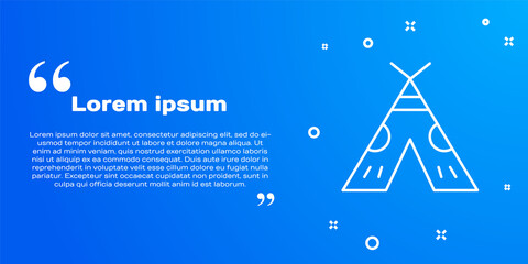 White line Traditional indian teepee or wigwam icon isolated on blue background. Indian tent. Vector Illustration. © Kostiantyn