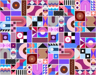 Gordijnen Abstract flat design seamless vector background with different geometric shapes and pattern elements.  ©  danjazzia
