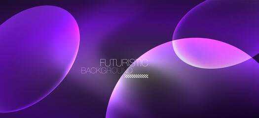 Neon ellipses abstract backgrounds. Shiny bright round shapes glowing in the dark. Vector futuristic illustrations for covers, banners, flyers and posters and other