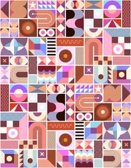 Gordijnen Abstracte platte ontwerp naadloze vector achtergrond met verschillende geometrische vormen en patroonelementen. ©  danjazzia