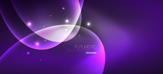 Neon ellipses abstract backgrounds. Shiny bright round shapes glowing in the dark. Vector futuristic illustrations for covers, banners, flyers and posters and other
