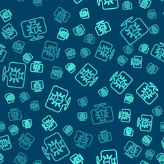 Green line System bug concept icon isolated seamless pattern on blue background. Code bug concept. Bug in the system. Bug searching. Vector.