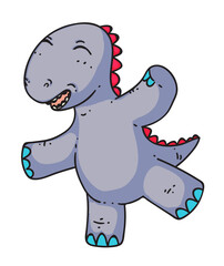 Dinosaur dancing. Cute cartoon tyrannosaurus musical dancer isolated on white background. Dinosaur dancing vector illustration