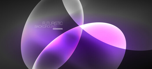 Neon ellipses abstract backgrounds. Shiny bright round shapes glowing in the dark. Vector futuristic illustrations for covers, banners, flyers and posters and other