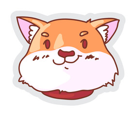 Smiling dog emoticon. Vector cute dog face muzzle showing happiness, excitement, approval or encouraging smile isolated on white background. Smiling puppy emoticon sticker illustration