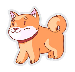 Happy walking dog. Cartoon funny dog walking sticker isolated on white background. Vector pedigree mascot illustration