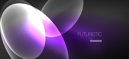 Neon ellipses abstract backgrounds. Shiny bright round shapes glowing in the dark. Vector futuristic illustrations for covers, banners, flyers and posters and other