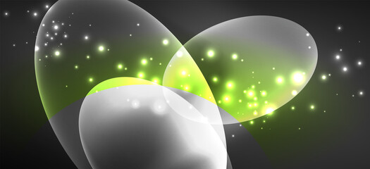 Neon ellipses abstract backgrounds. Shiny bright round shapes glowing in the dark. Vector futuristic illustrations for covers, banners, flyers and posters and other