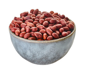 raw peanuts in bowl close-up with clipping path