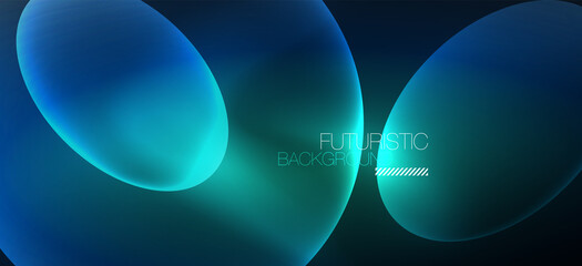 Neon ellipses abstract backgrounds. Shiny bright round shapes glowing in the dark. Vector futuristic illustrations for covers, banners, flyers and posters and other