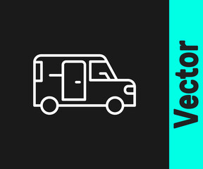 White line Minibus icon isolated on black background. Vector.