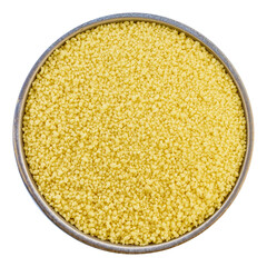 raw couscous in bowl with clipping path