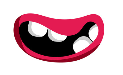 Curved mouth showing crazy foolish feeling isolated on white