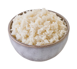 boiled rice in bowl with clipping path