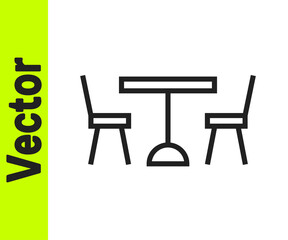 Fototapeta premium Black line Picnic table with chairs on either side of the table icon isolated on white background. Vector.