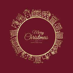 Merry Christmas Abstract Card with presents. Xmas sale, holiday web banner.
