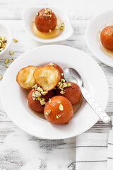 Gulab jamun traditional indian dessert.	