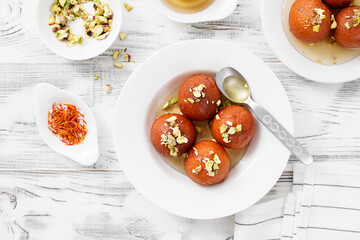 Gulab jamun traditional indian dessert.	