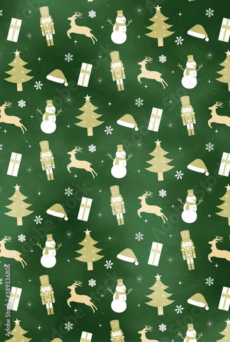 クリスマス シームレスパターン 背景壁紙 緑色 Background Wall Mural Backgrou Senryu