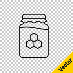 Black line Jar of honey icon isolated on transparent background. Food bank. Sweet natural food symbol. Vector.