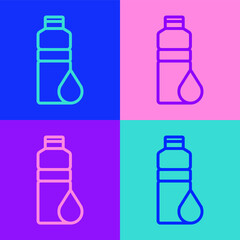 Pop art line Fitness shaker icon isolated on color background. Sports shaker bottle with lid for water and protein cocktails. Vector.