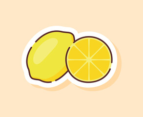 Lemon sticker fruity healthy fresh food with color flat cartoon outline style
