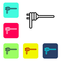 Black line Pasta spaghetti on the fork icon isolated on white background. Italian restaurant. Set icons in color square buttons. Vector.