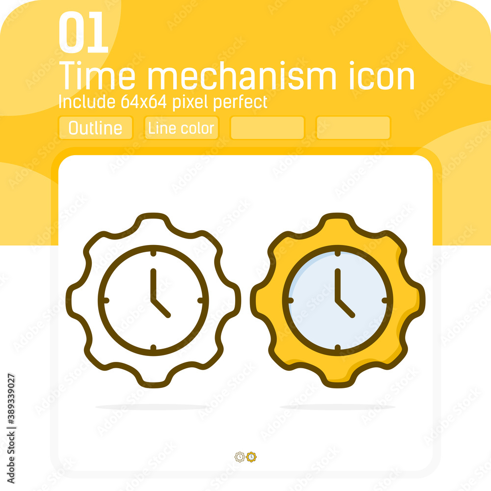 Poster time mechanism badge premiun icon with simple line or outline color style isolated on white backgrou