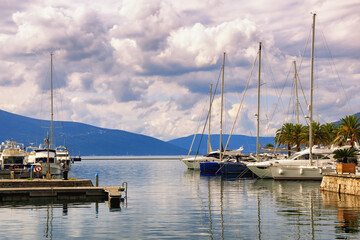 Fototapeta premium Yacht marina. Montenegro, Tivat city. View of marina of Porto Montenegro on autumn day