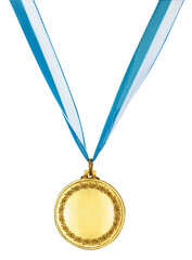 Gold medal with two color ribbon, isolated on a white background