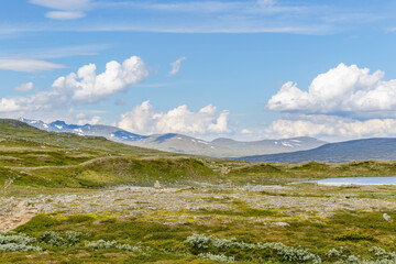 Fototapeta na wymiar Mountainous landscape view in the swedish mountains