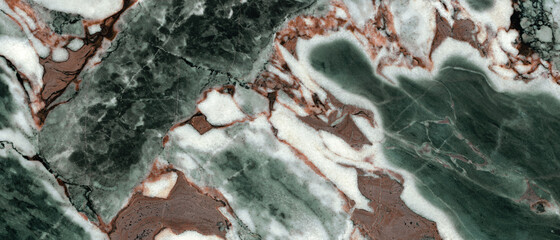 Rainforest green marble texture background, luxurious green agate marble texture with brown veins, polished quartz stone background, natural breccia marble for ceramic wall and floor tiles.