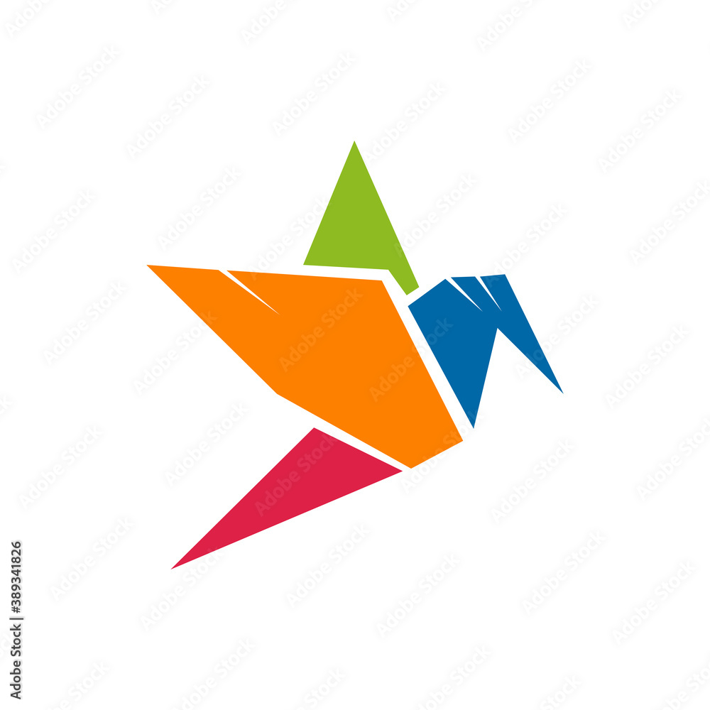 Sticker origami bird logo design template