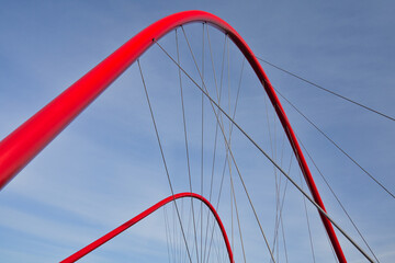 red bridge and sky