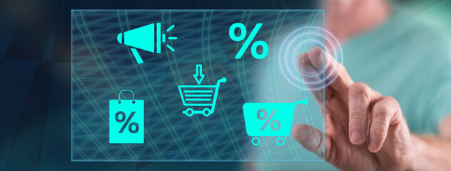 Man touching a discount concept