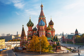 View of St. Basil's Cathedral on Red square in autumn. Moscow, Russia