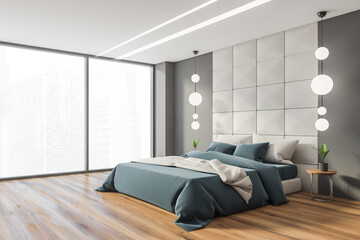 Gray and white bedroom corner