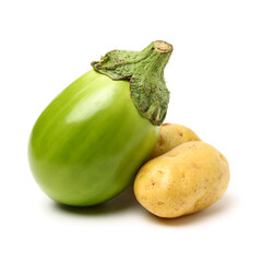 aubergine and potato isolated on white background