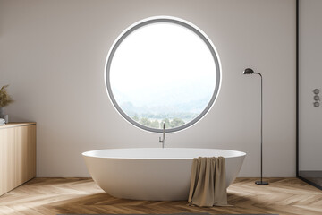 Naklejka na ściany i meble White bathroom with comfortable bathtub